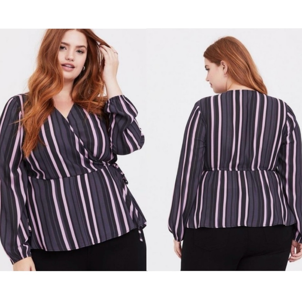 Torrid Crepe Surplice Stripe Wrap Top size 2 18-20